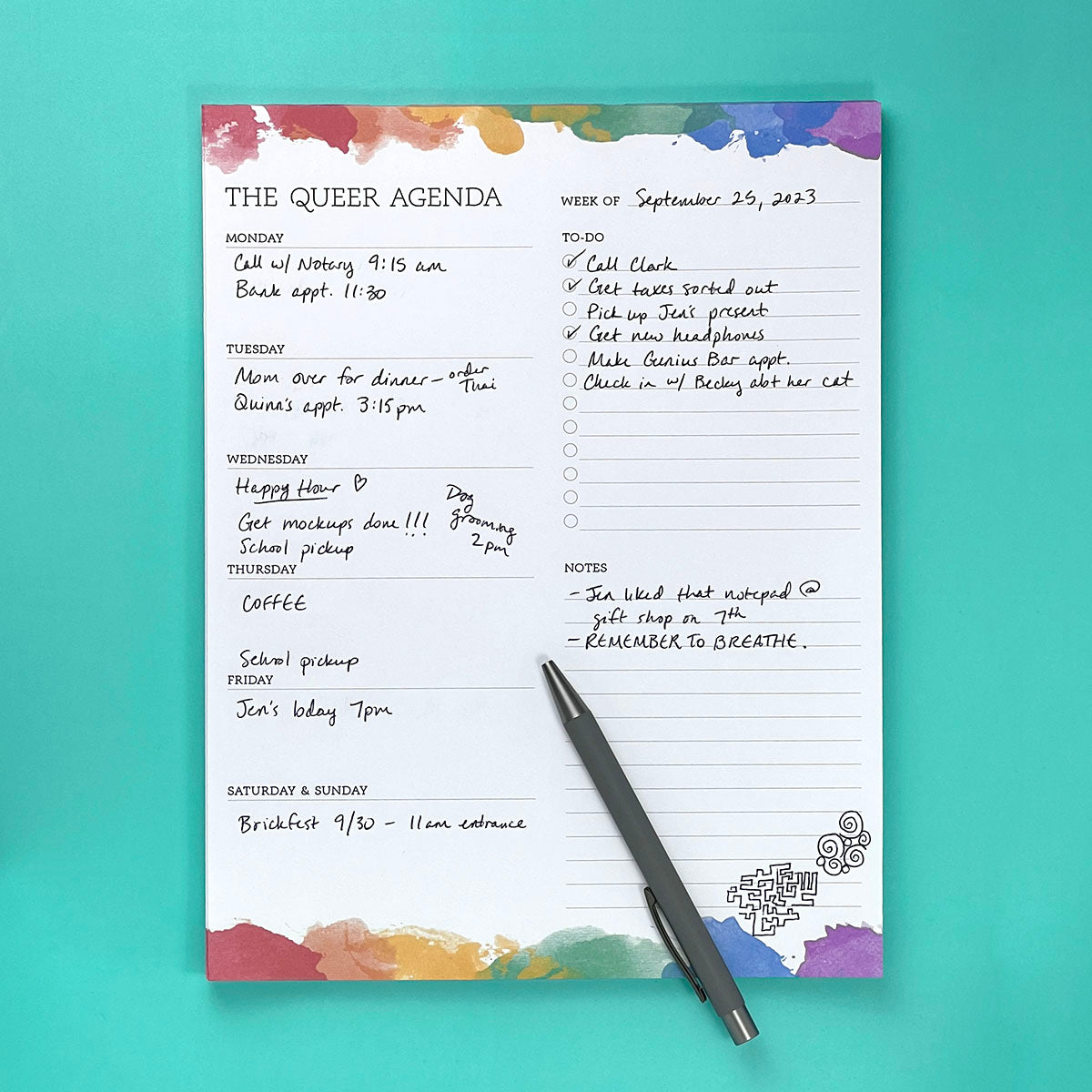 Weekly Agenda Notepad: Watercolor