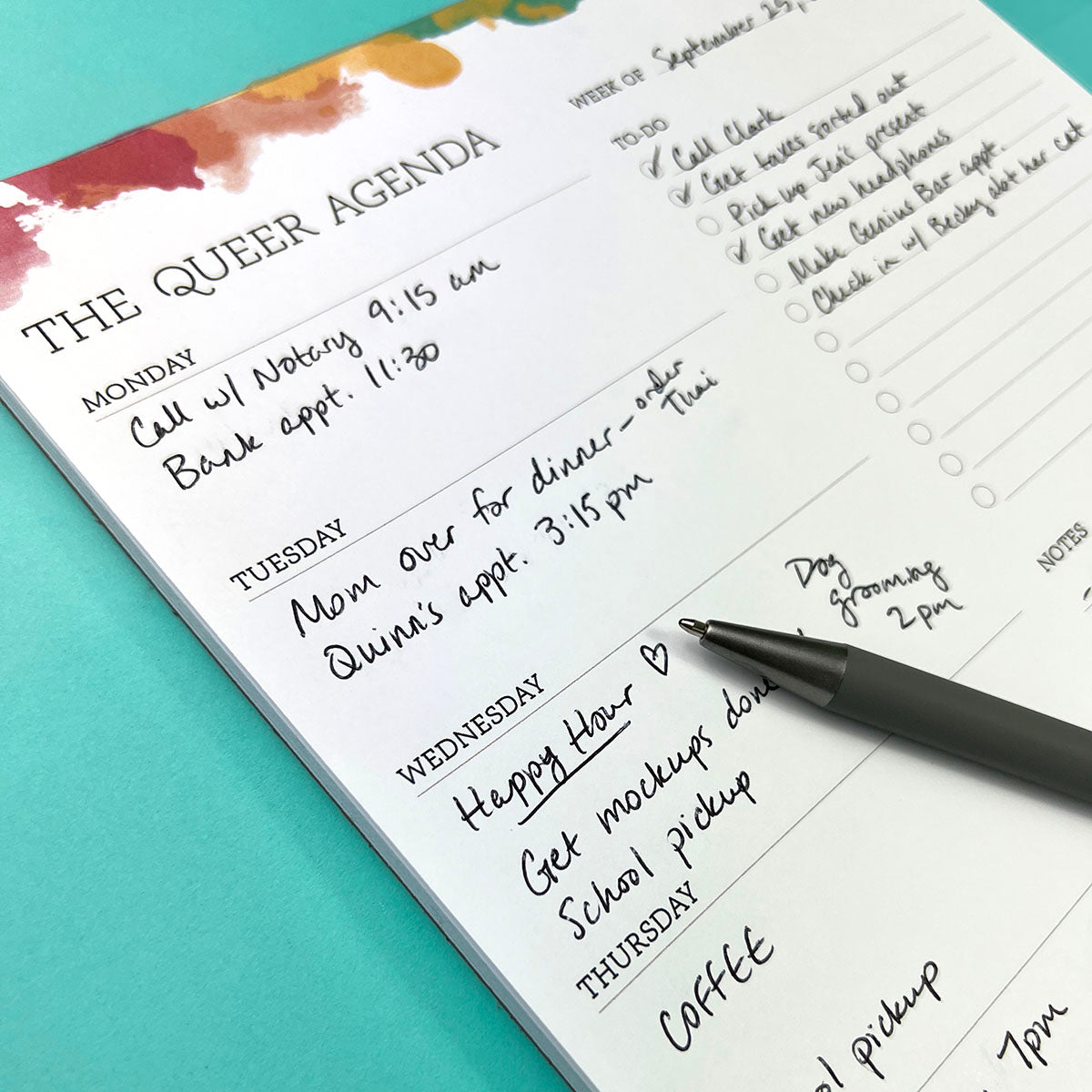 Weekly Agenda Notepad: Watercolor
